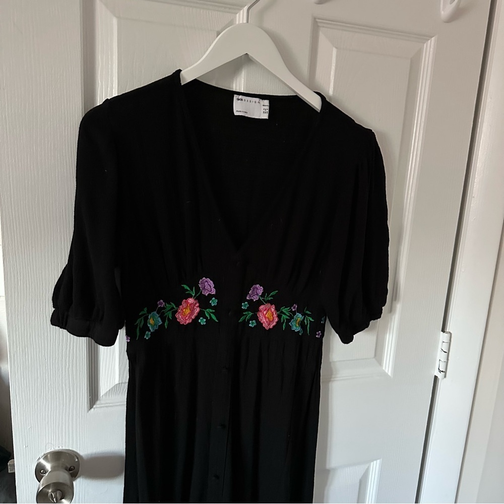 Black With Floral Decal Maternity Dress